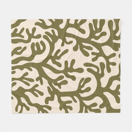 Olive Green Ästhetik Liquid Bio Shapes Fleecedecke (Vorderseite (Horizontal))