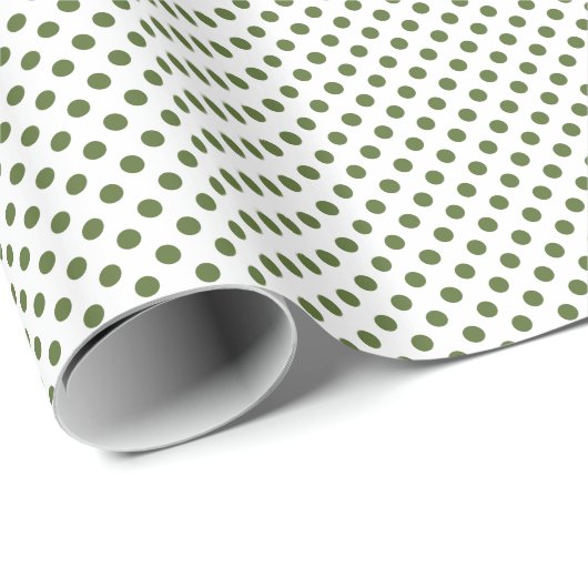 Olive Green auf White Polka Dot Geschenkpapier (Rolleneckpunkt)