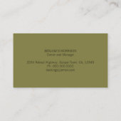 Olive Green B&B Bed and Breakfast Business Cards Visitenkarte (Rückseite)