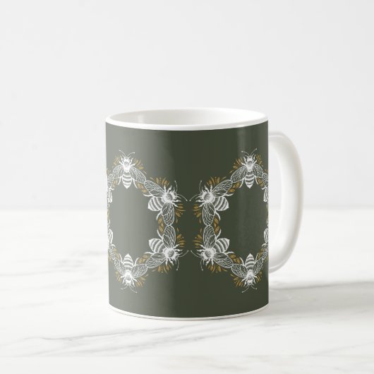 Olive Green Bee Circle Kaffeetasse (VorderseiteRechts)