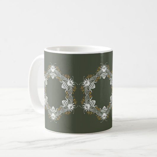 Olive Green Bee Circle Kaffeetasse (Vorderseite Links)