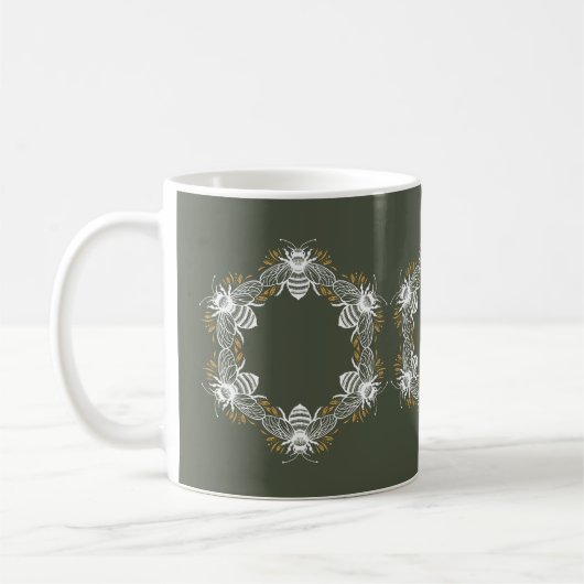 Olive Green Bee Circle Kaffeetasse (Links)