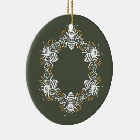 Olive Green Bee Circle Keramik Ornament (Rechts)