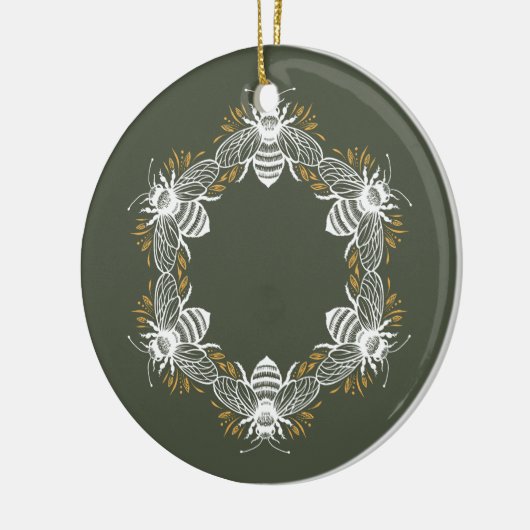 Olive Green Bee Circle Keramik Ornament (Links)