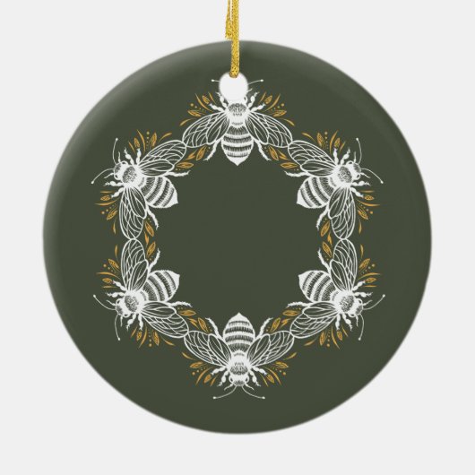 Olive Green Bee Circle Keramik Ornament (Hinten)