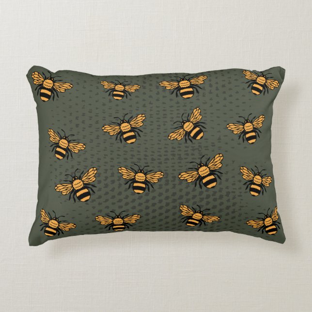 Olive Green Bee Mingle Dekokissen (Vorderseite)