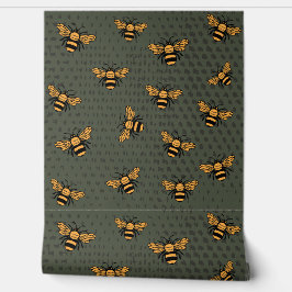 Olive Green Bee Mingle Wallpaper Tapete