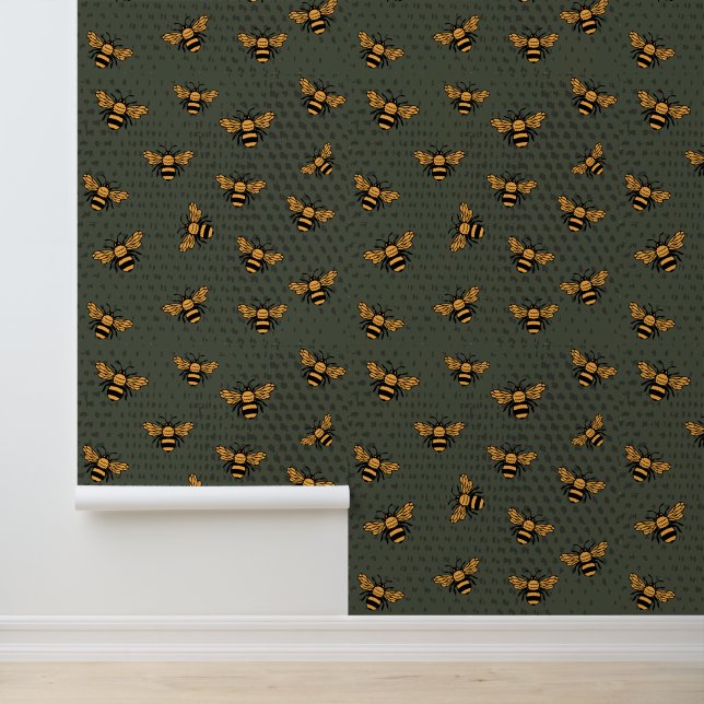 Olive Green Bee Mingle Wallpaper Tapete (Anwendung)