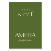 Olive Green Beige Old Money Wedding Place Cards    Tischnummer (Vorderseite)