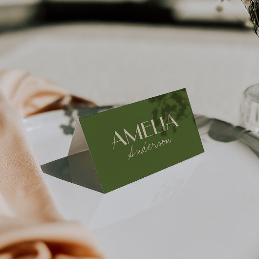 Olive Green Beige Old Money Wedding Place Cards    Tischnummer