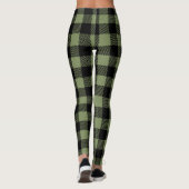 Olive Green Black Buffalo Karo Kariertes Muster Leggings (Rückseite)