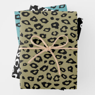 Olive Green Black Leopard Print Geschenkpapier Set