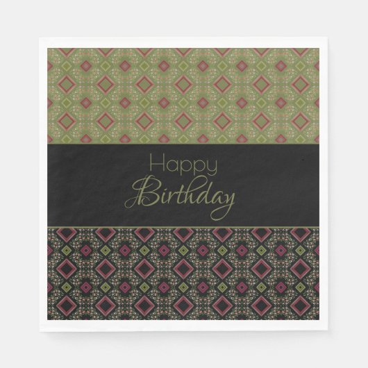 Olive Green Black Raspberry Paper Birthday Napkins Serviette (Vorderseite)