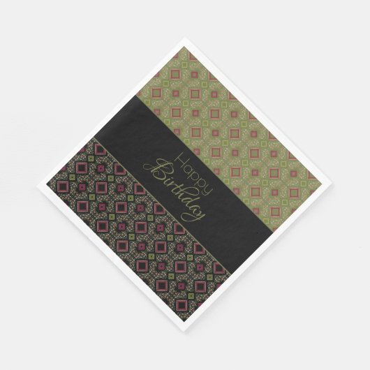 Olive Green Black Raspberry Paper Birthday Napkins Serviette (Ecke)