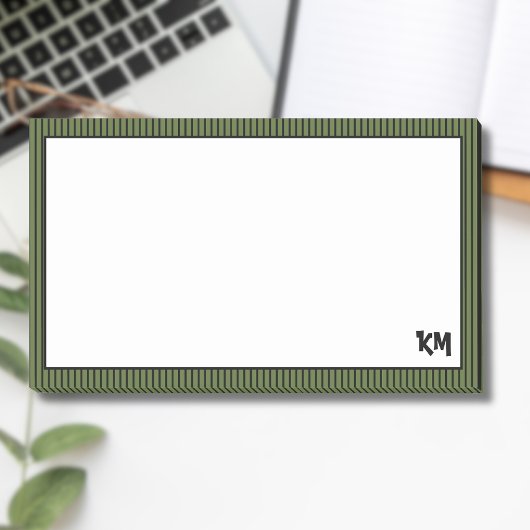 Olive Green Black Striping Border | Monogramm Post-it Klebezettel