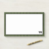 Olive Green Black Striping Border | Monogramm Post-it Klebezettel (Auf Schreibtisch)