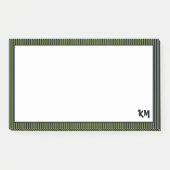 Olive Green Black Striping Border | Monogramm Post-it Klebezettel (Vorderseite)