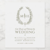 Olive-Green-Blatt-Mono-Kunsthochzeit Weinetikett (Einzelnes Label)