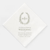 Olive-Green-Blatt-Oval-Kranz Mono-Art Hochzeit Serviette (Ecke)