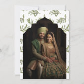 Olive Green Blätter Foto Anand Karaj Sikh Wedding Einladung (Rückseite)