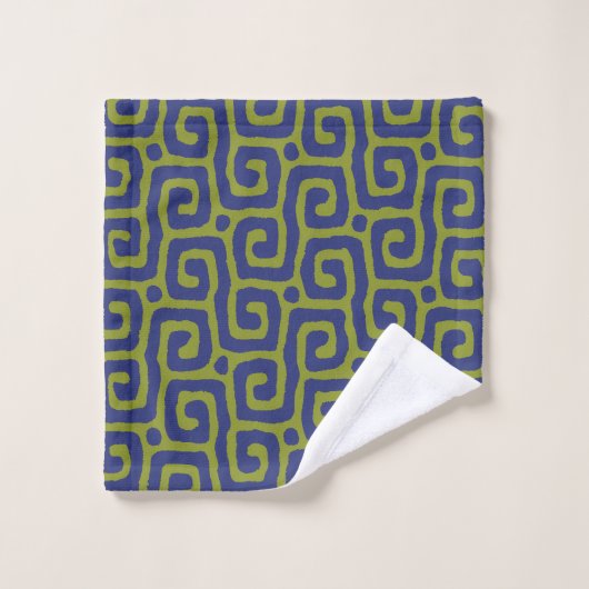 Olive Green &blue Abstract Pattern Badhandtuch Set (Waschlappen)