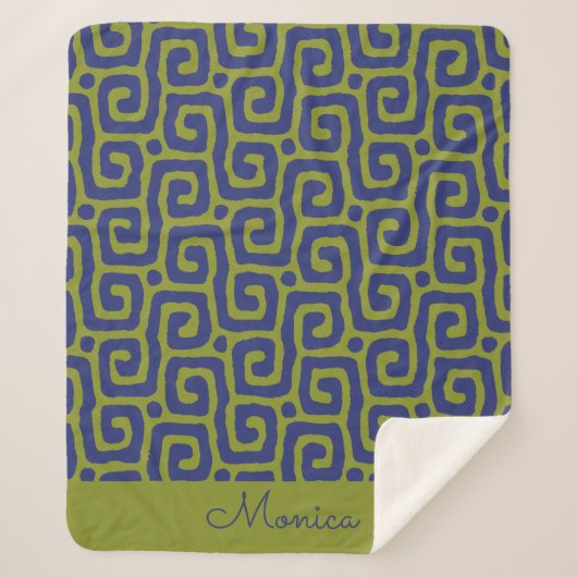 Olive Green &blue Abstract pattern Sherpadecke (Vorderseite)