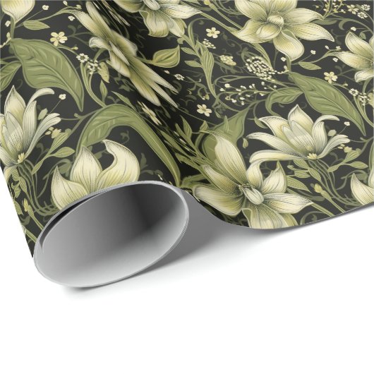 Olive Green Blume Geschenkpapier (Rolleneckpunkt)