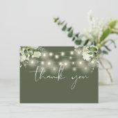 Olive Green Blumengrün String Lights Dankeskarte (Stehend Vorderseite)