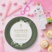 Olive Green Boho Floral First Heilige Kommune Pappteller (Party)