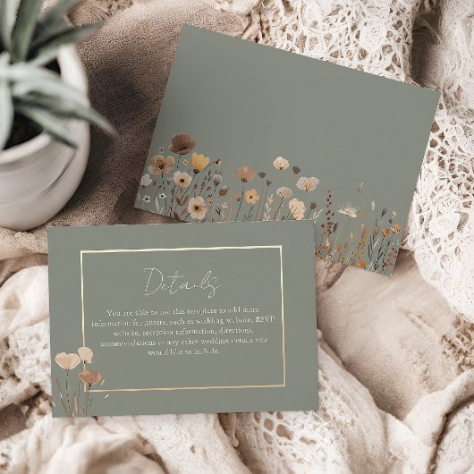 Olive Green Boho Floral Wedding Details Card Begleitkarte