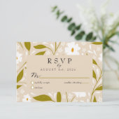 Olive Green Boho Floral Wedding RSVP Response Card (Stehend Vorderseite)