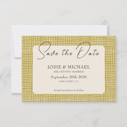 Olive Green Boho photo Flat Save The Date Card (Vorderseite)