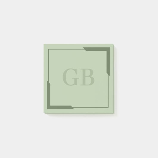 Olive Green Bold Corners Elegantes Monogramm Post-it Klebezettel (Vorderseite)