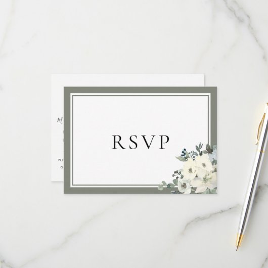 Olive Green Border Elegant Menu Choice RSVP Card Karte (Vorderseite/Rückseite Beispiel)