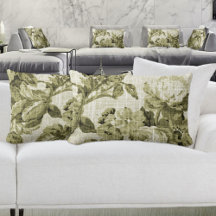 Olive Green Botanic Floral Toile Fabric No.5