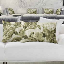 Olive Green Botanic Floral Toile Fabric No.5 Lendenkissen