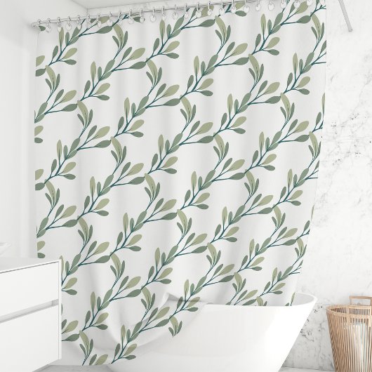 Olive Green Botanic Leaf Muster Duschvorhang