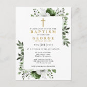 Olive Green Botanical Modern Baptismus Einladung Postkarte (Vorderseite)