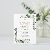 Olive Green Botanical Modern Baptismus Einladung Postkarte (Stehend Vorderseite)