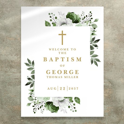 Olive Green Botanical Modern Baptisse Begrüßungsze Poster