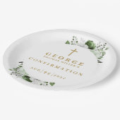 Olive Green Botanical Modern Confirmation Pappteller (Schrägansicht)