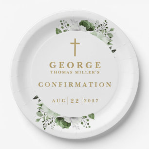 Olive Green Botanical Modern Confirmation Pappteller