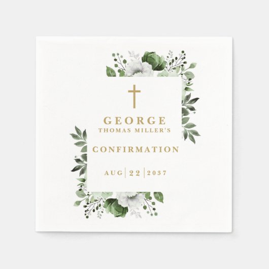 Olive Green Botanical Modern Confirmation Serviette (Vorderseite)