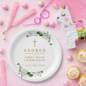 Olive Green Botanical Modern First Heilige Kommune Pappteller (Party)