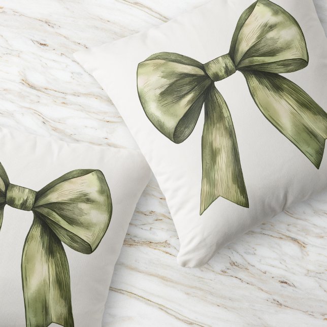 Olive Green Bow Moderner Chic Einfache Elegante Kissen (Olive Green Bow Modern Chic Simple Minimal Elegant Throw Pillow)