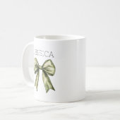 Olive Green Bow Name Modern Rustikal Minimalistisc Kaffeetasse (Vorderseite Links)