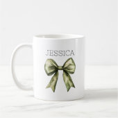 Olive Green Bow Name Modern Rustikal Minimalistisc Kaffeetasse (Links)