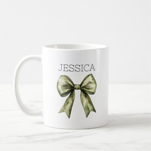 Olive Green Bow Name Modern Rustikal Minimalistisc Kaffeetasse (Links)