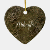 Olive Green Brown Leopard Print Keramik Ornament (Vorne)