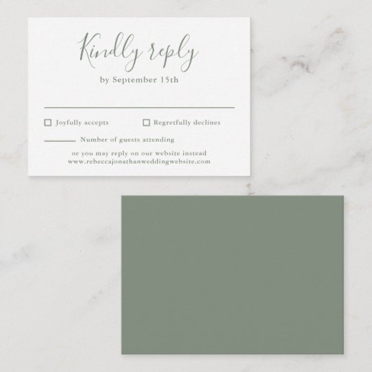 Olive Green Budget Modern Script Wedding RSVP Card Begleitkarte (Vorne/Hinten)